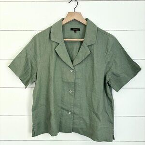 Quince NWOT 100% linen olive green button down shirt sz small